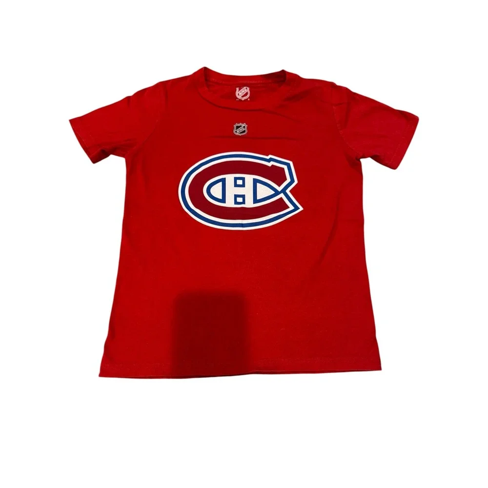 NHL Kids Les Canadiens Caufield Cotton Short Sleeve Tee Size S Red Blue Hockey